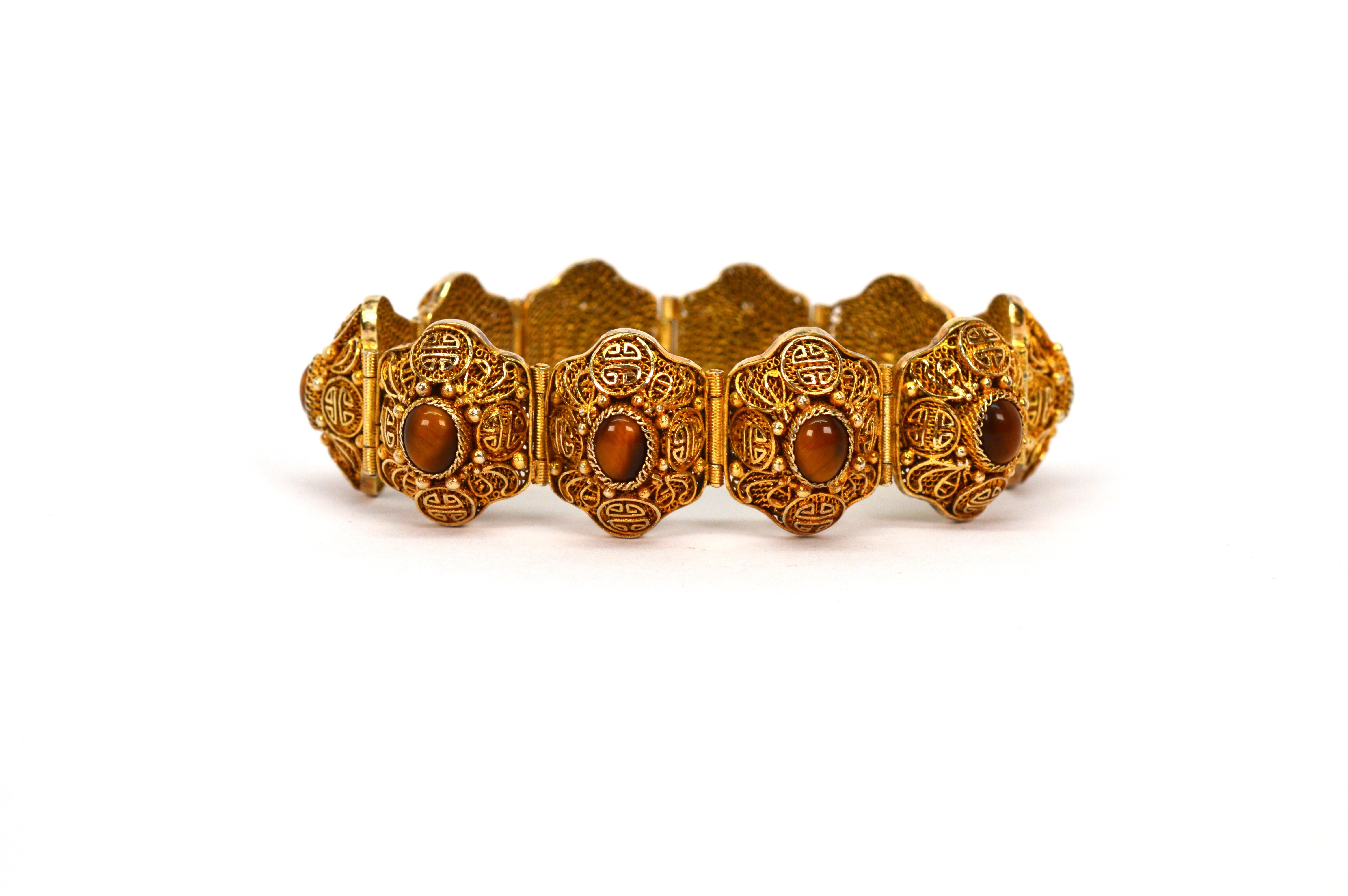 Cabochon Anello marocchino in stile bohémien in oro su argento sterling  Bracciale in vendita