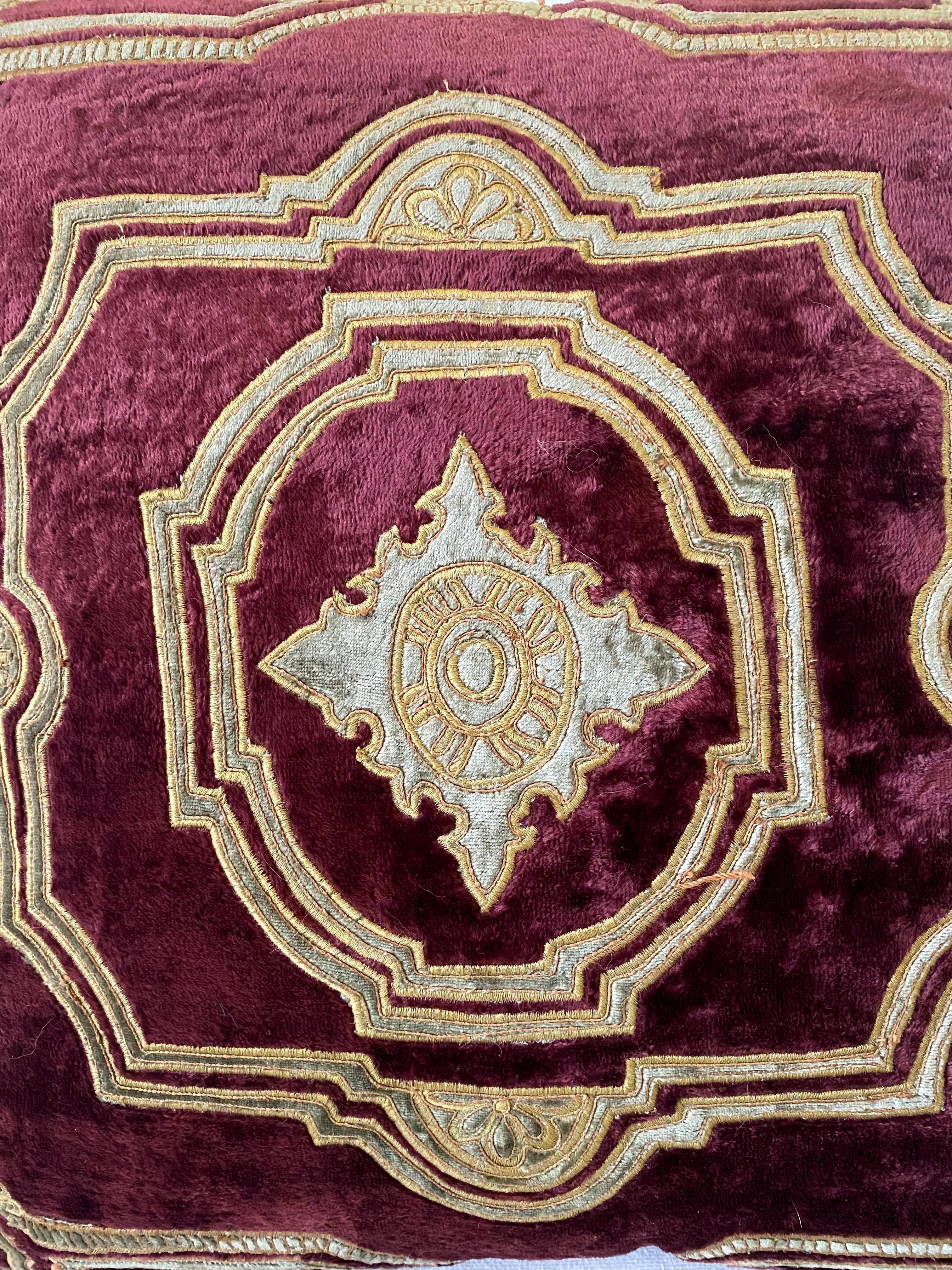 English Gold on Velvet Embroidered Pillow, Down Filled