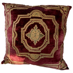 Gold on Velvet Embroidered Pillow, Down Filled