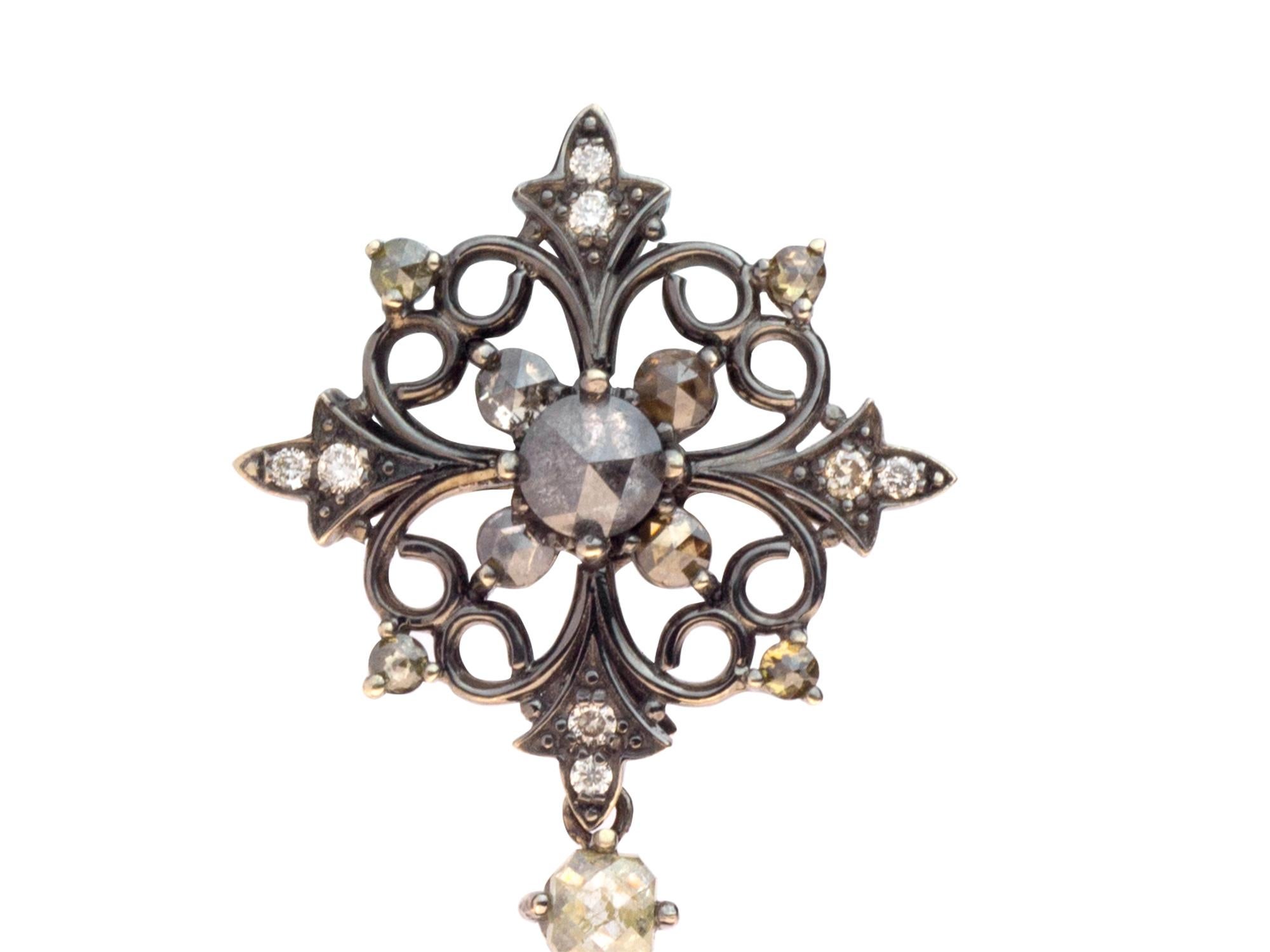Square Cut Gold Onyx Diamond Mother of Pearl Ear pendants For Sale