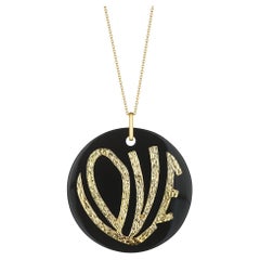 Gold Onyx Large Love Pendant Necklace