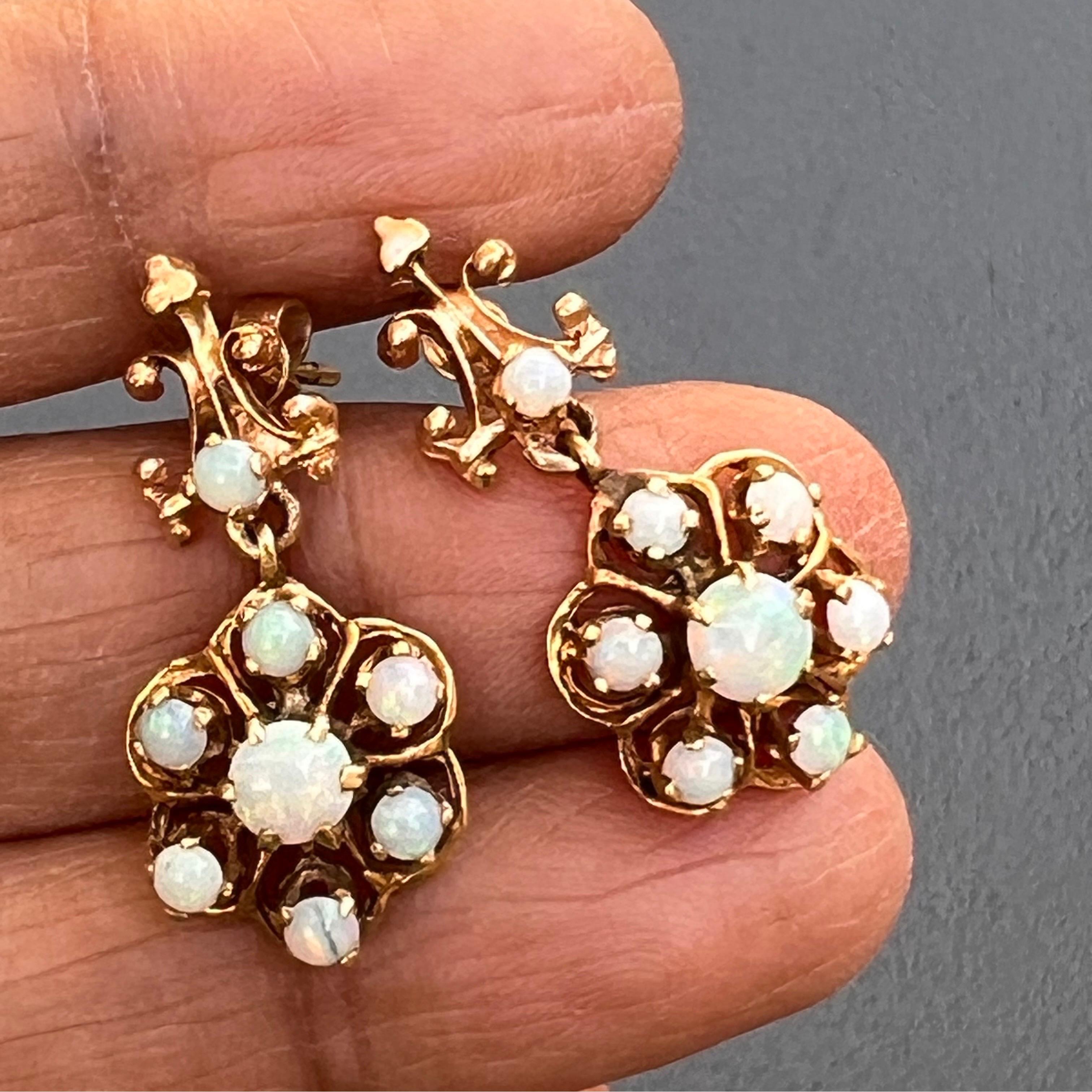Gold Opal dangle Earrings Pireced ears Victorian revival jewelry  For Sale 5
