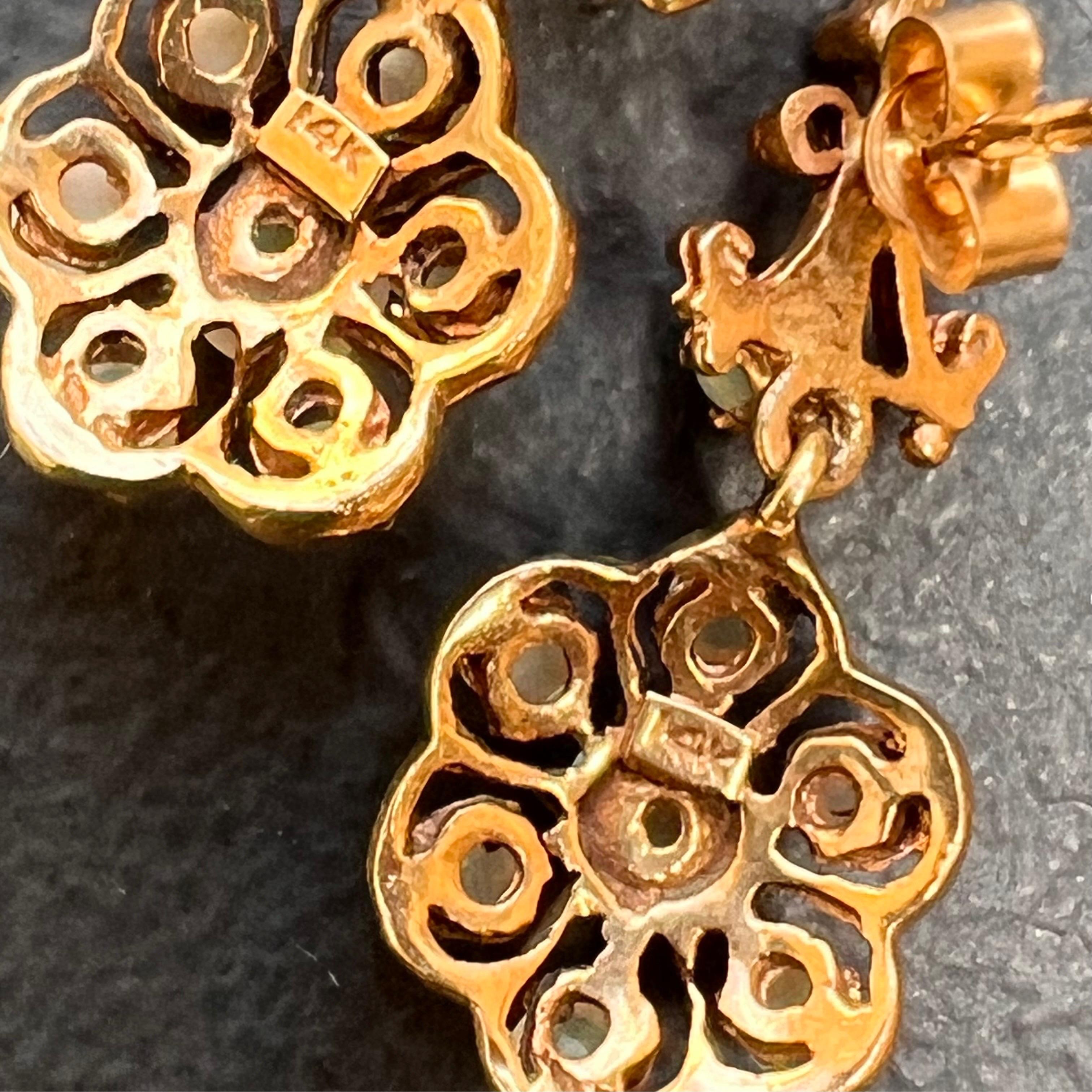 Gold Opal dangle Earrings Pireced ears Victorian revival jewelry  For Sale 2