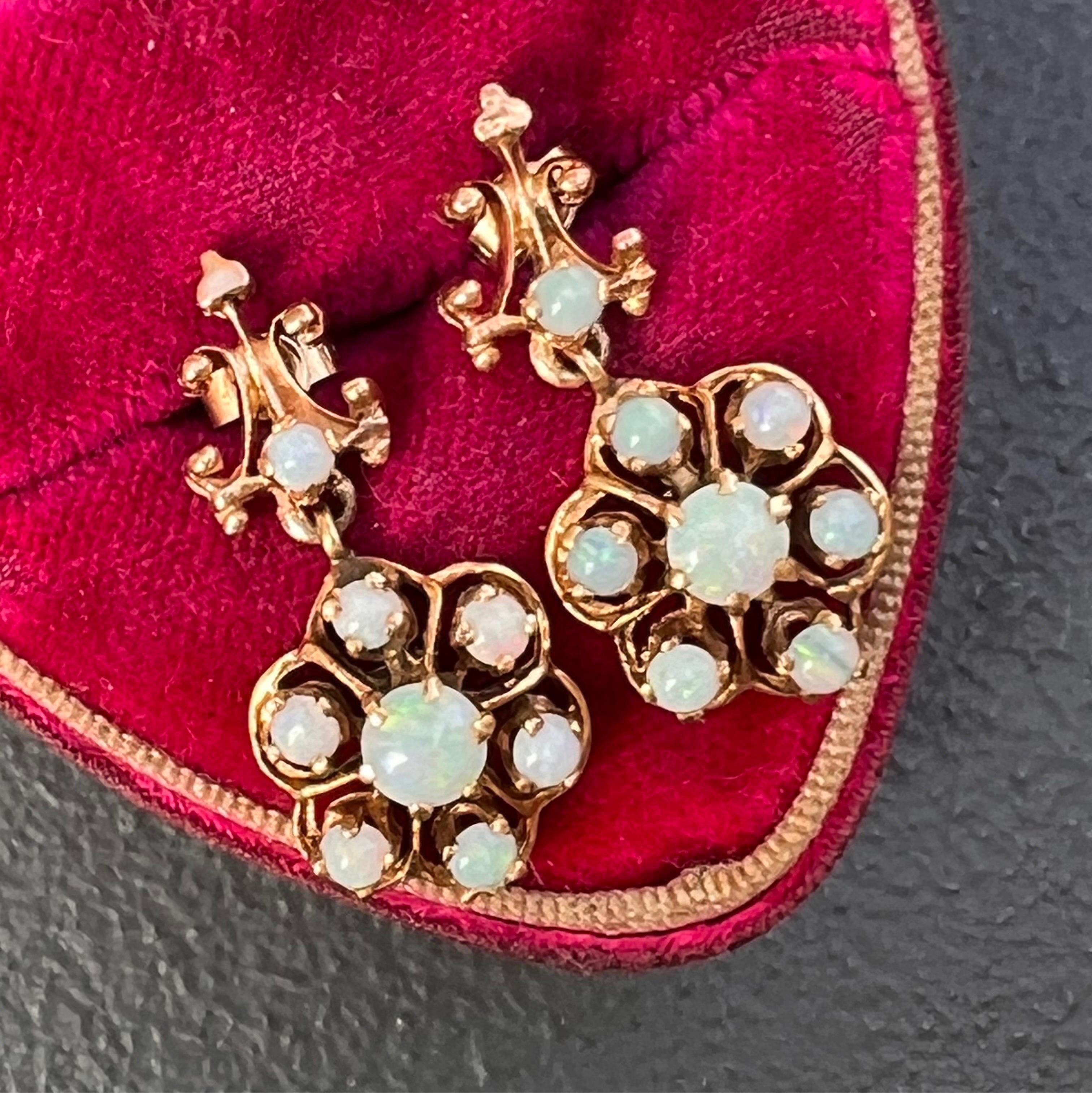 Gold Opal dangle Earrings Pireced ears Victorian revival jewelry  For Sale 3