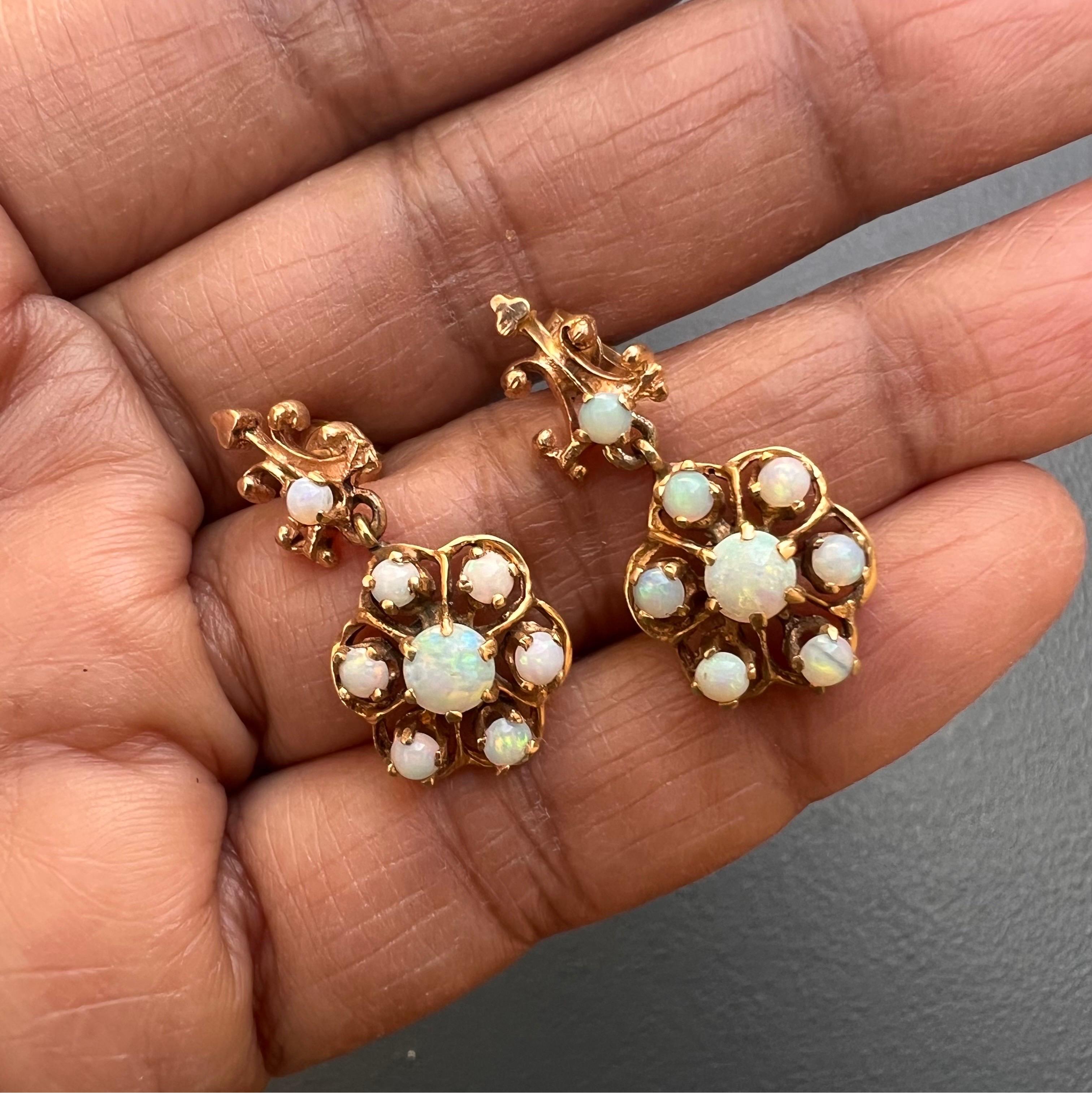 Gold Opal dangle Earrings Pireced ears Victorian revival jewelry  For Sale 4