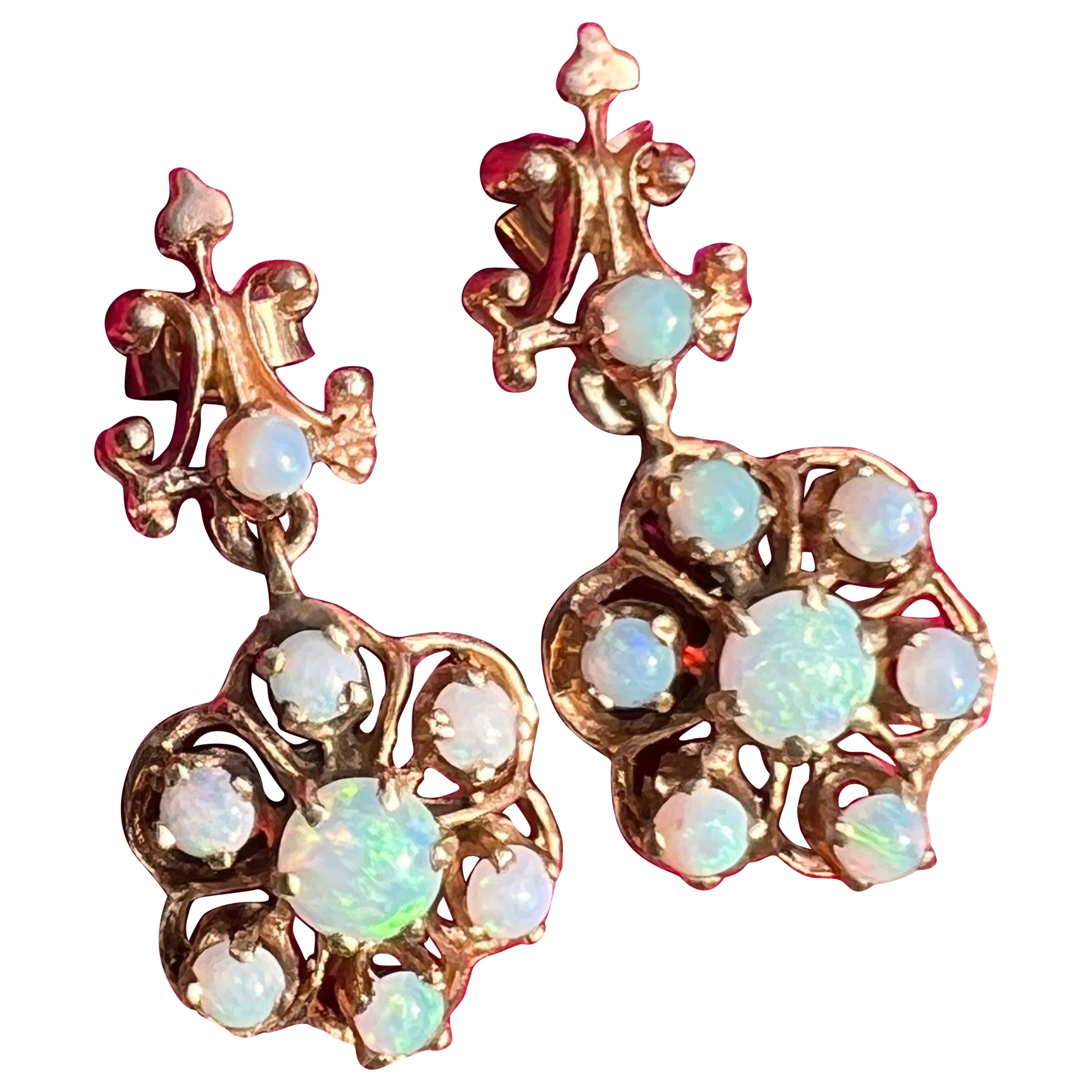 Gold-Opal-Ohrringe, Opal-Ohrringe, Pireced-Ohrringe, viktorianischer Revival-Schmuck