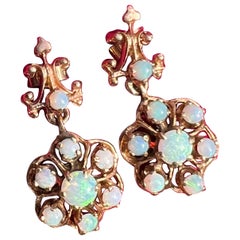 Gold Opal dangle Earrings Pireced ears Victorian revival jewelry