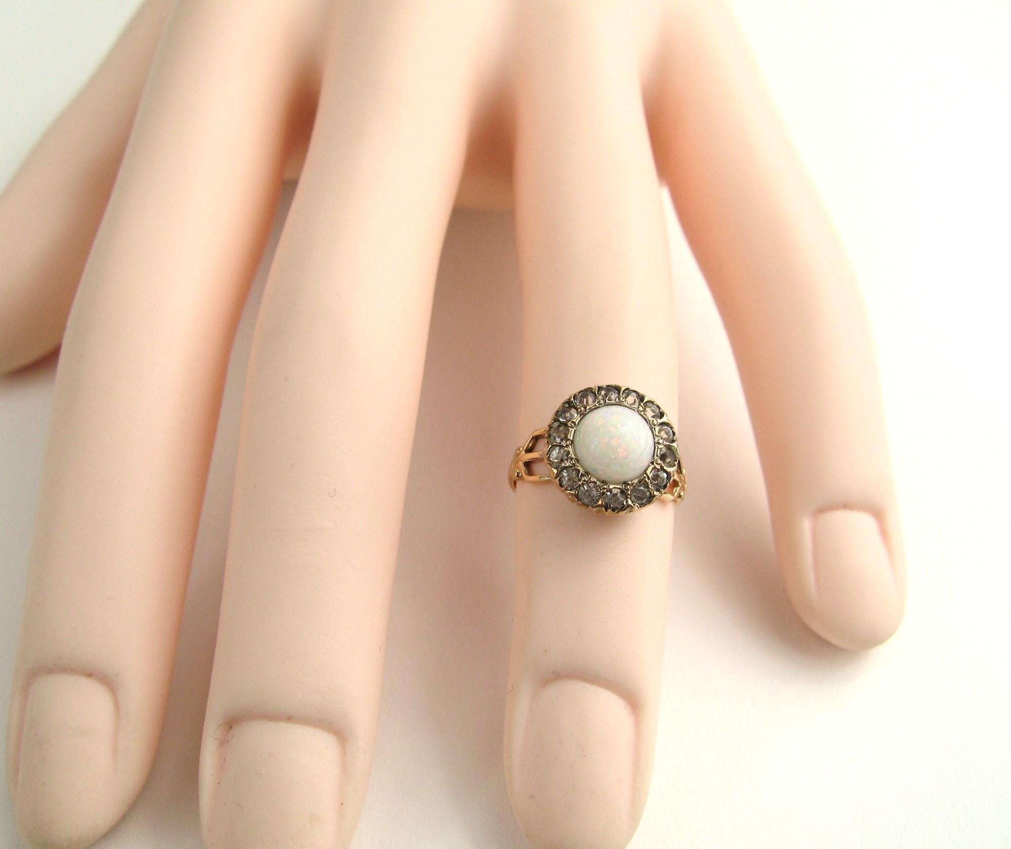 Victorian Gold Opal Diamond Halo Ring by Ostby & Barton For Sale