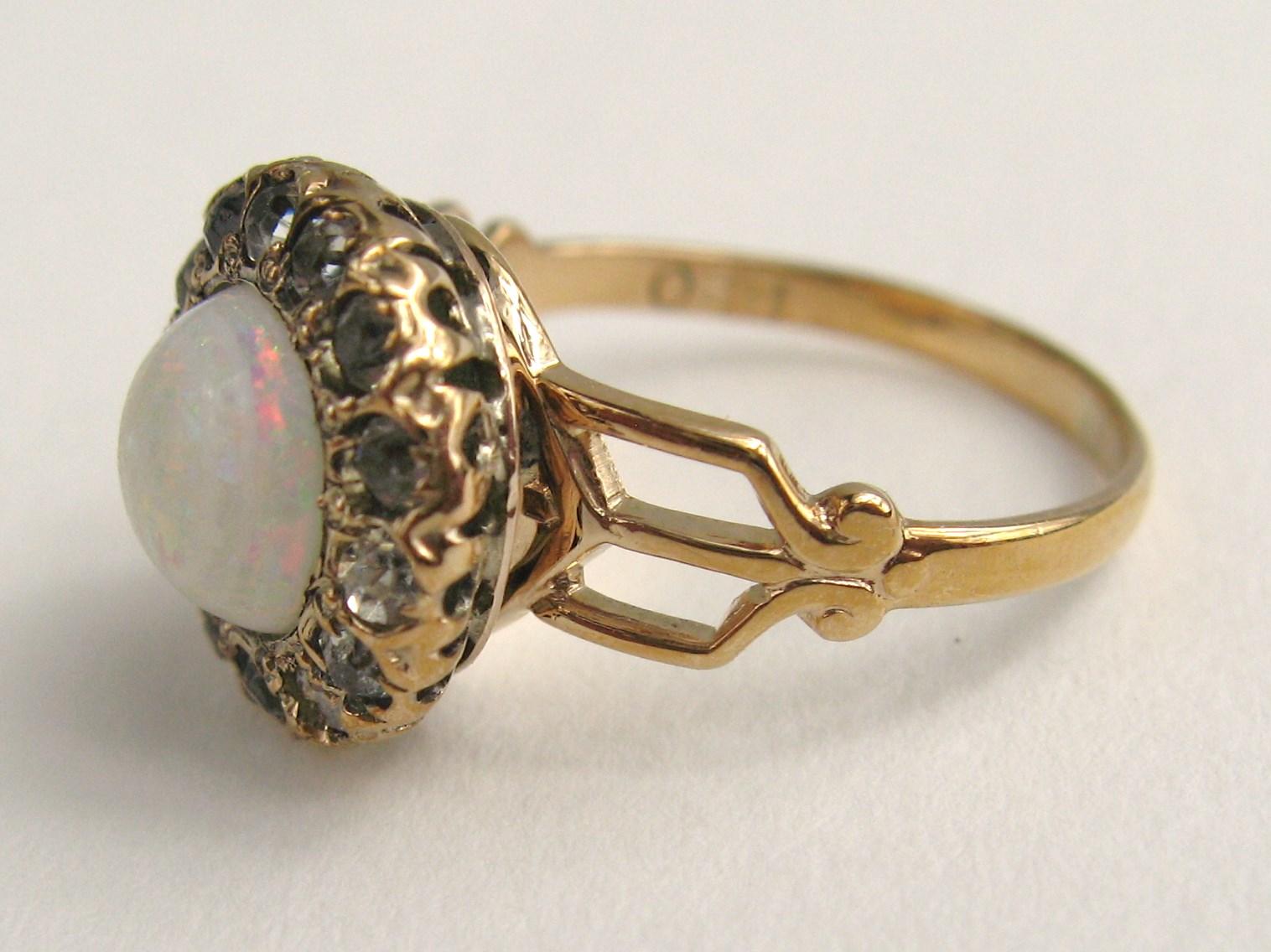 Gold Opal Diamond Halo Ring by Ostby & Barton In Good Condition For Sale In Wallkill, NY