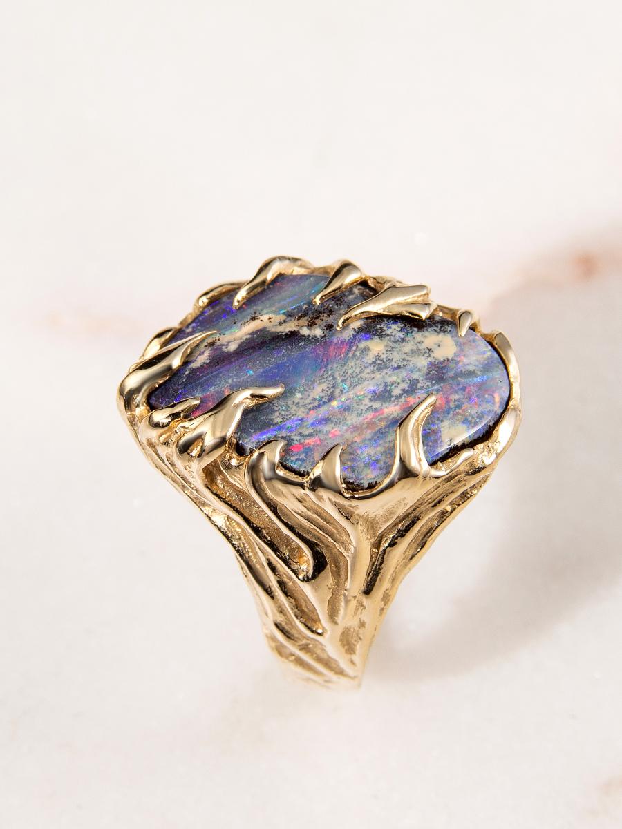 Gold Opal ring Statement Valentine's Day gift Engagement ring For Sale 5