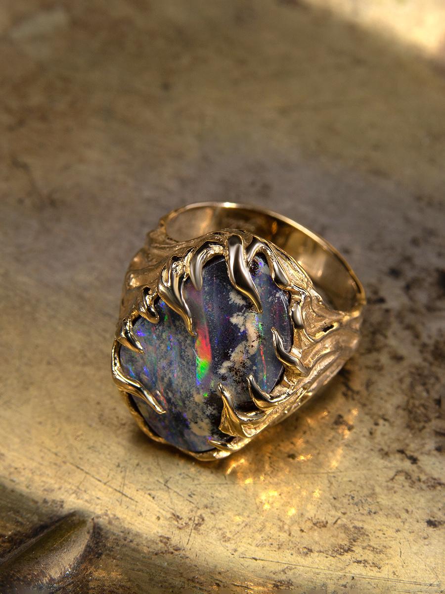 Art Nouveau Gold Opal ring Statement Valentine's Day gift Engagement ring For Sale