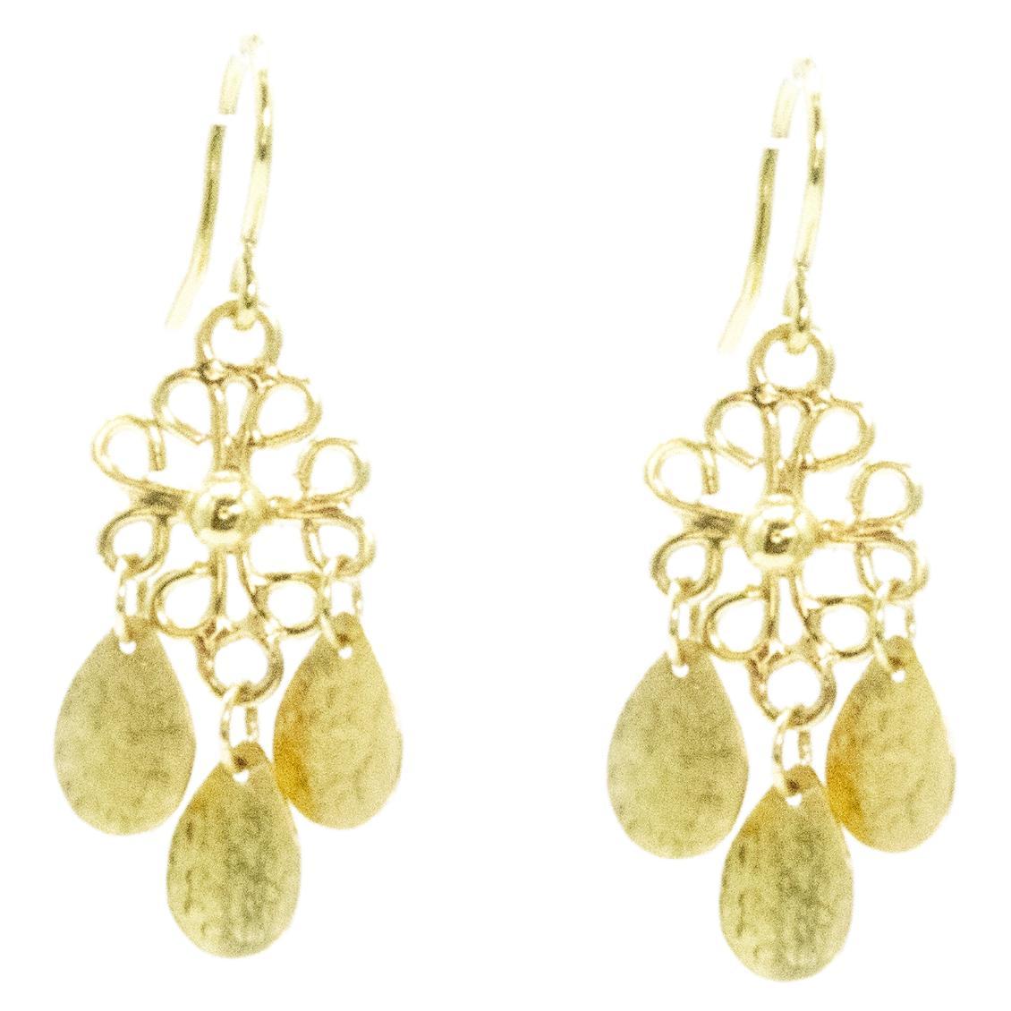 Gold open filigree earrings  For Sale