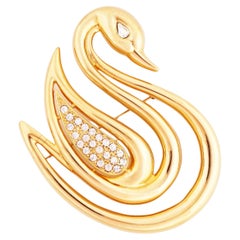 Gold Openwork Swan Brooch With Crystal Pavé By Lady Remington, 1980s