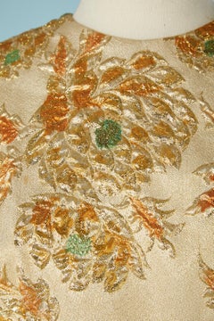 Gold, orange and brown lurex brocade jumpsuit Julius Garfinckel Circa 1970's