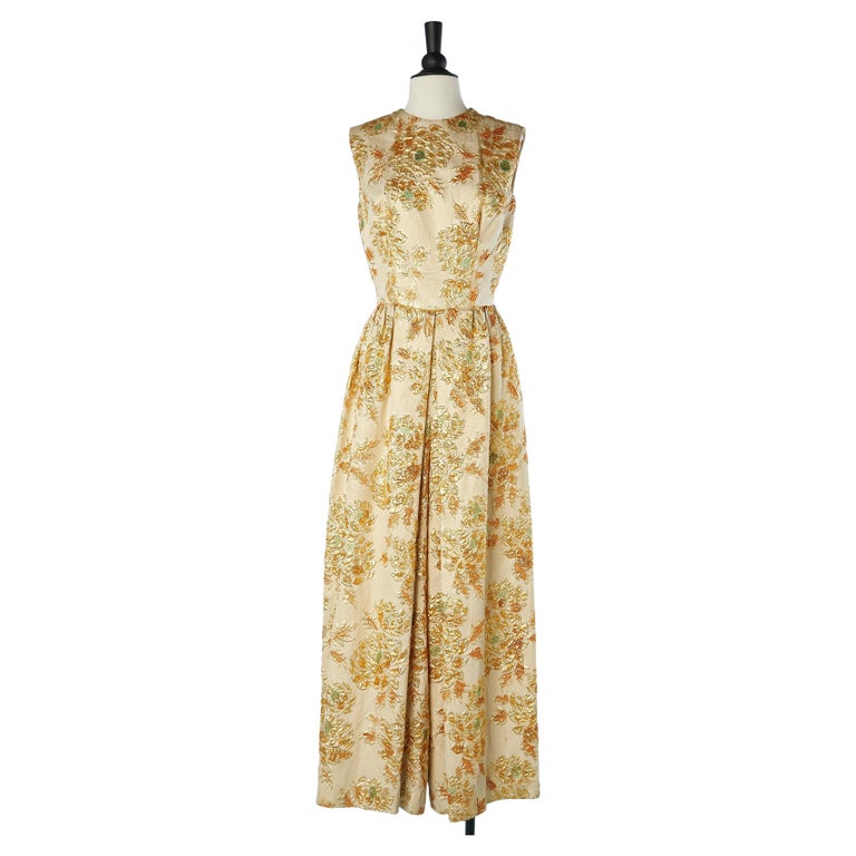 1960s Gold Beaded & Silk Brocade Organza Jumpsuit main image 1