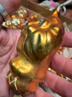 Gold & Orange Blown Mercury Glass Circus Lion Christmas Tree Ornament