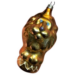 Ornamento per l'albero di Natale con leone del circo in vetro soffiato arancione e dorato