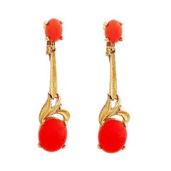 Gold & Orange Cabochon Drop Earrings by Panetta, 1970s