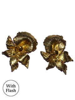 Gold Orchid Clip-on Earrings by Leonard