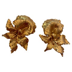 Gold Orchid Clip-on Earrings by Leonard