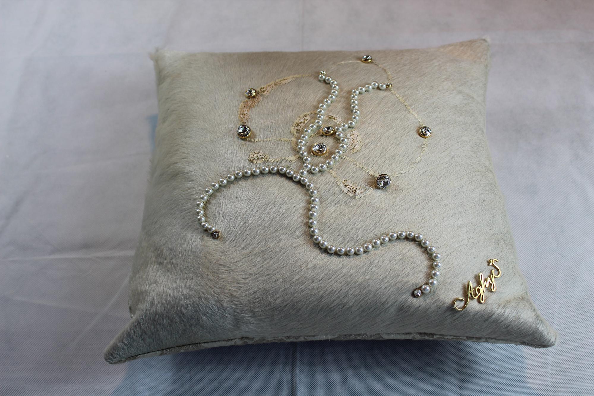 Modern Gold Orchid Cushion, Made in Italy