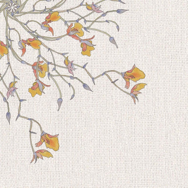 Gold Orchid Wallpaper Geometric Botanical in Natural For Sale at 1stDibs