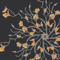 Gold Orchid Wallpaper Geometric Botanical in Slate