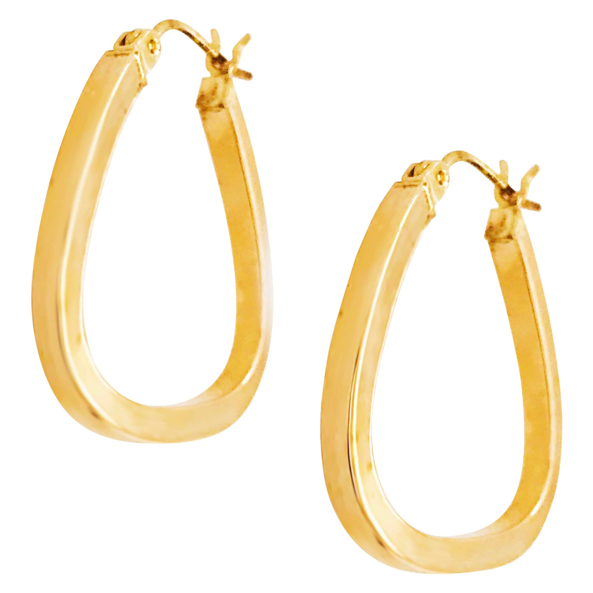 Gold Organic Shaped Hoop Earrings, 14 Karat Gold High Polish Organic Shape Hoops