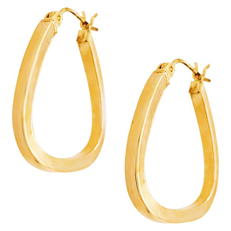 Gold Organic Shaped Hoop Earrings, 14 Karat Gold High Polish Organic ...
