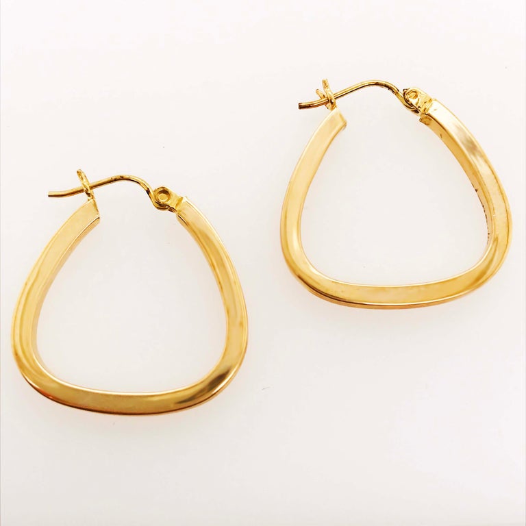 Gold Organic Shaped Hoop Earrings, 14 Karat Gold High Polish Organic ...