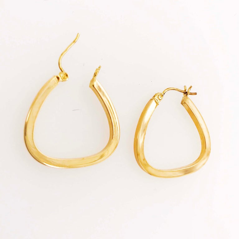 Gold Organic Shaped Hoop Earrings, 14 Karat Gold High Polish Organic ...