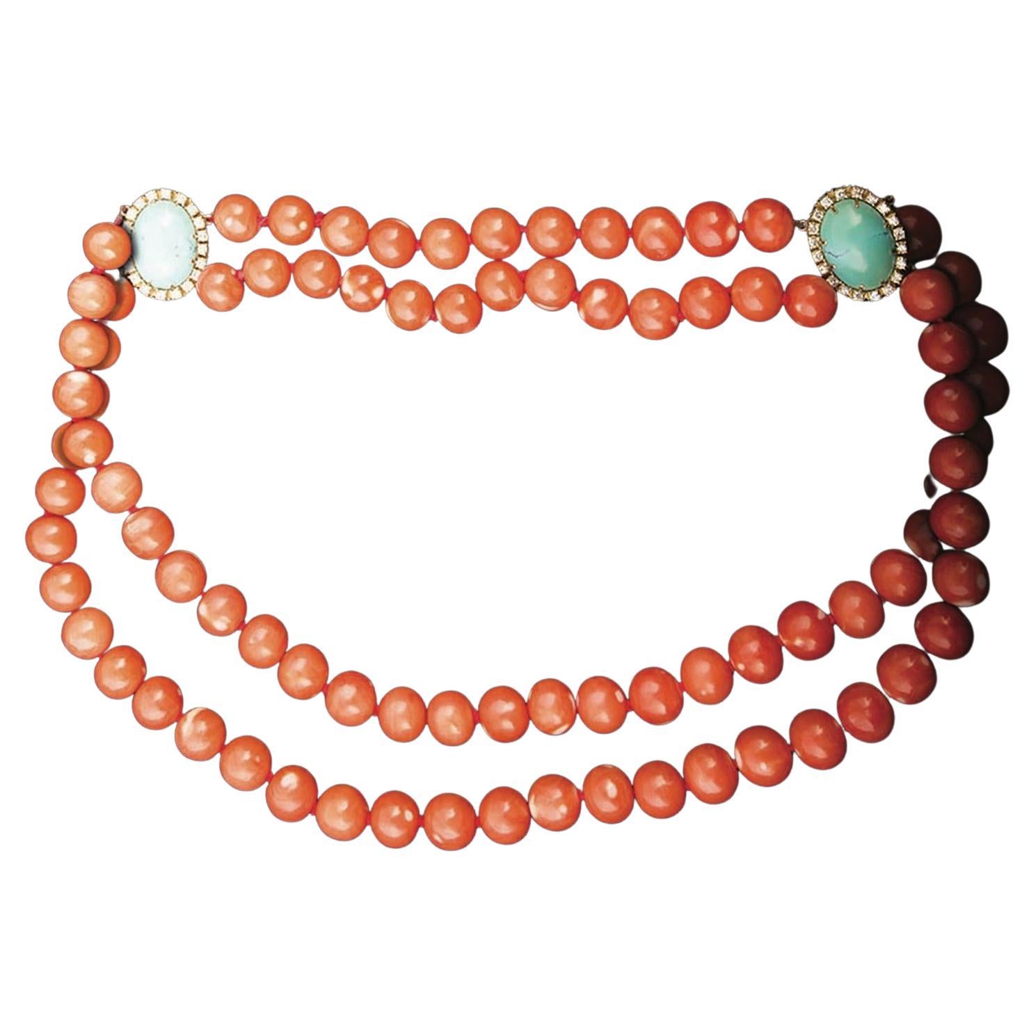 Gold, Oriental Red Coral Necklace