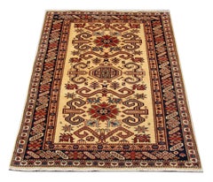 Gold Oriental Rug Geometric Handmade Carpet yellow Rugs for Sale 102 x 135 cm