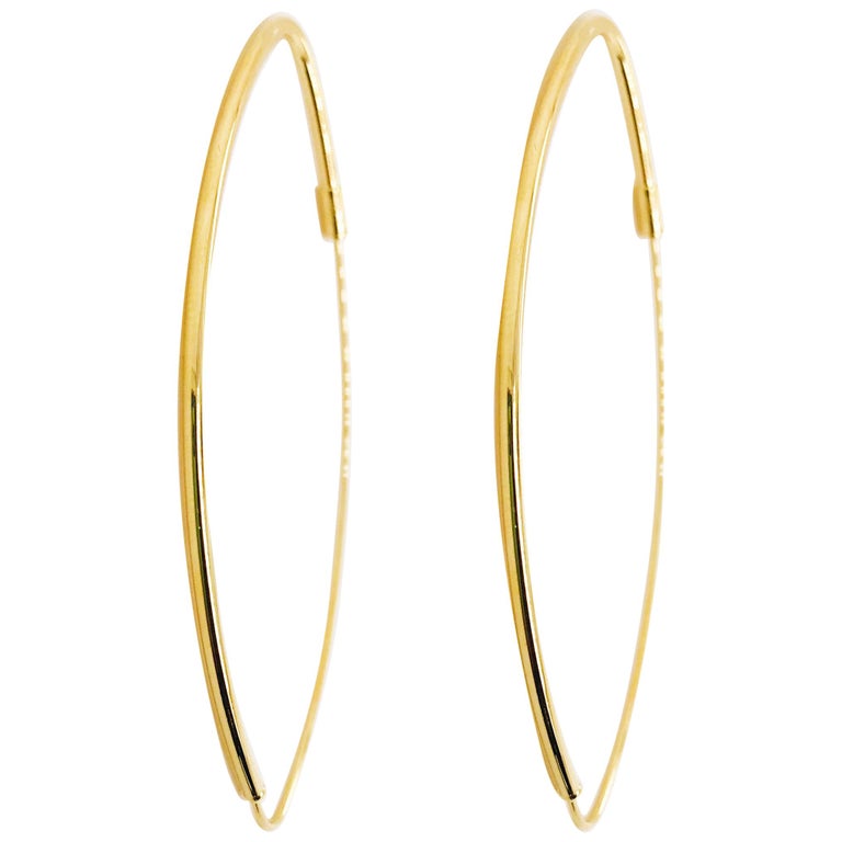 Gold Oval Hoop Earrings 14 Karat Yellow Gold Thin Oval Hoops For Sale