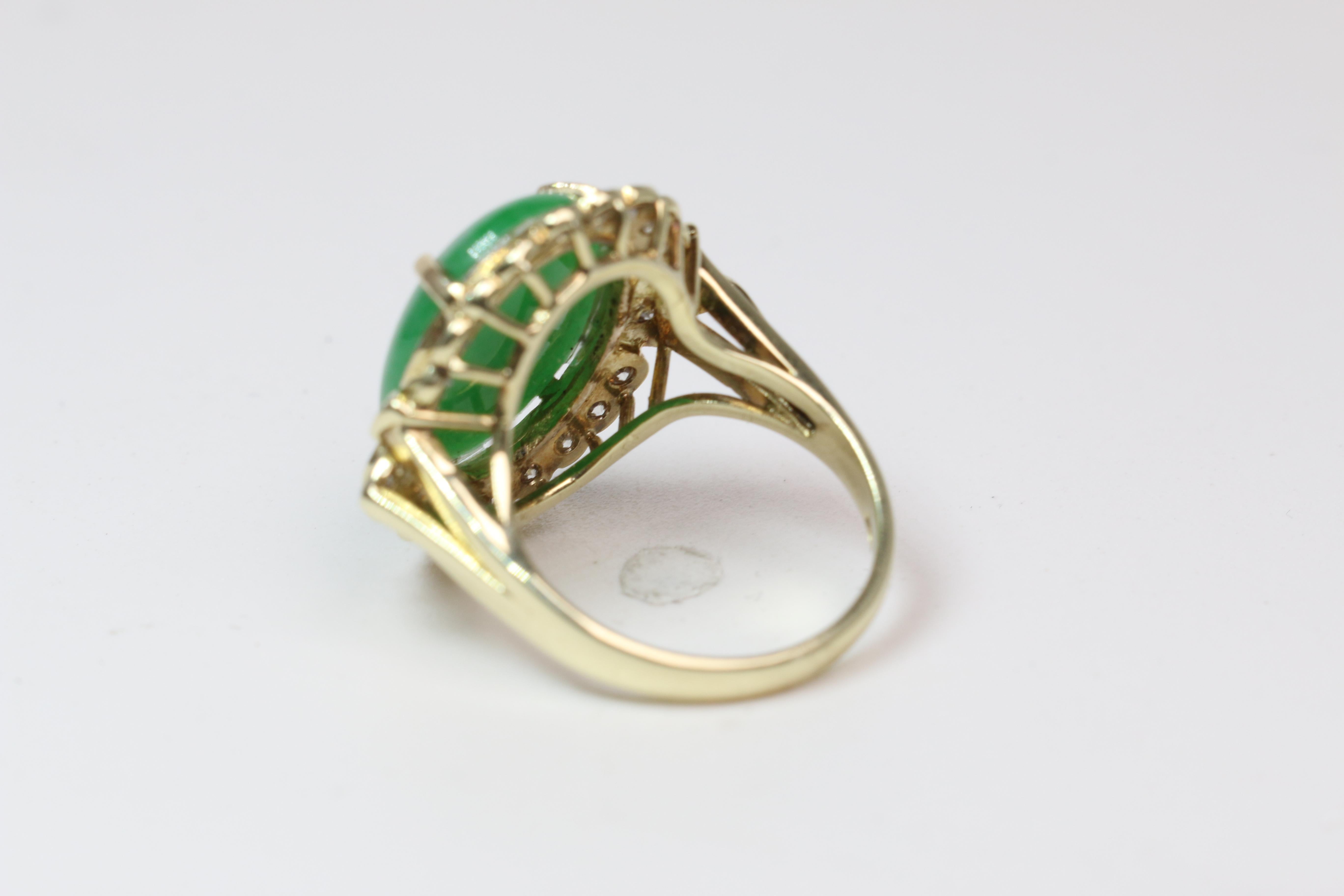 Women's Gold Oval Jade and Diamond Ring