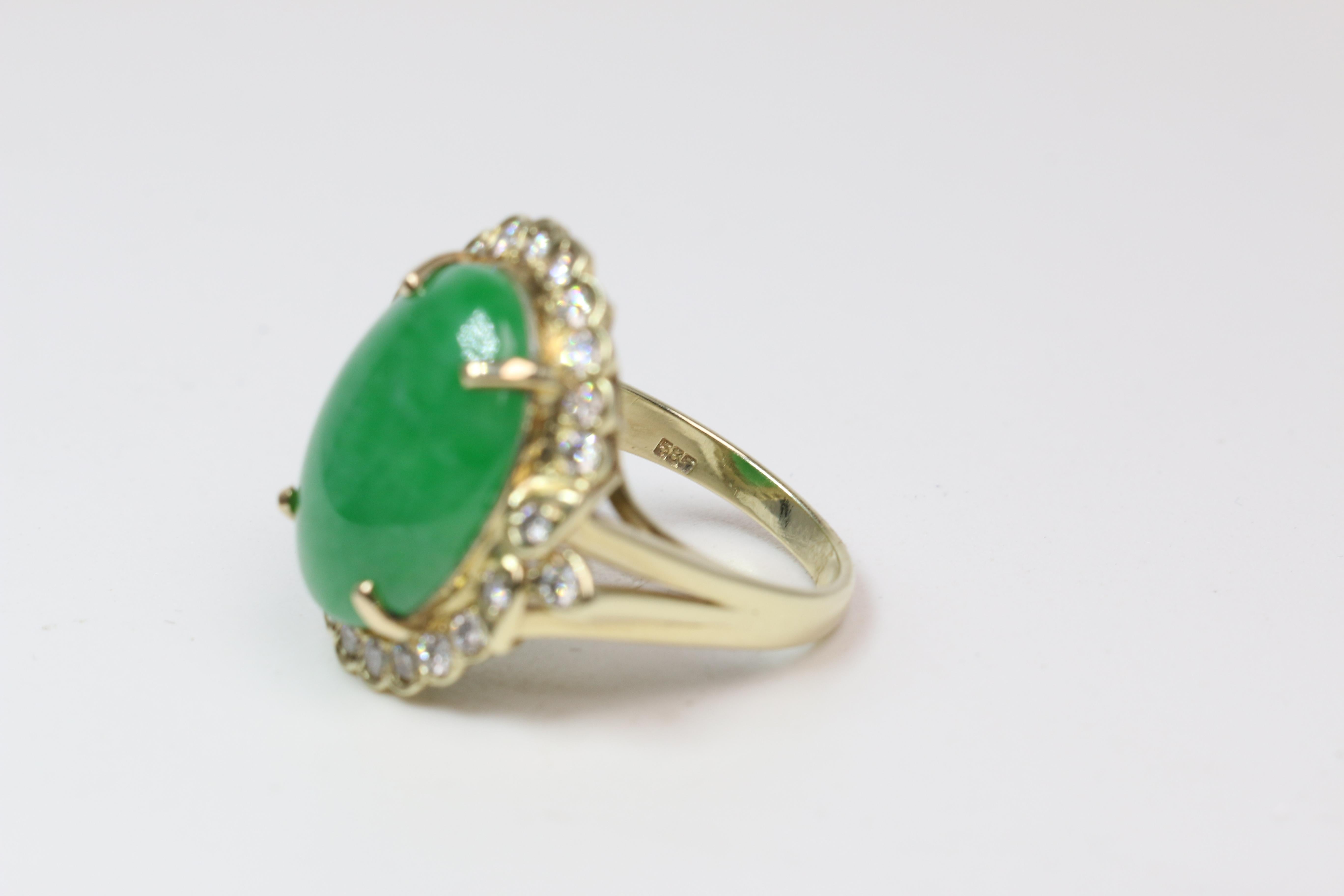 Gold Oval Jade and Diamond Ring 1