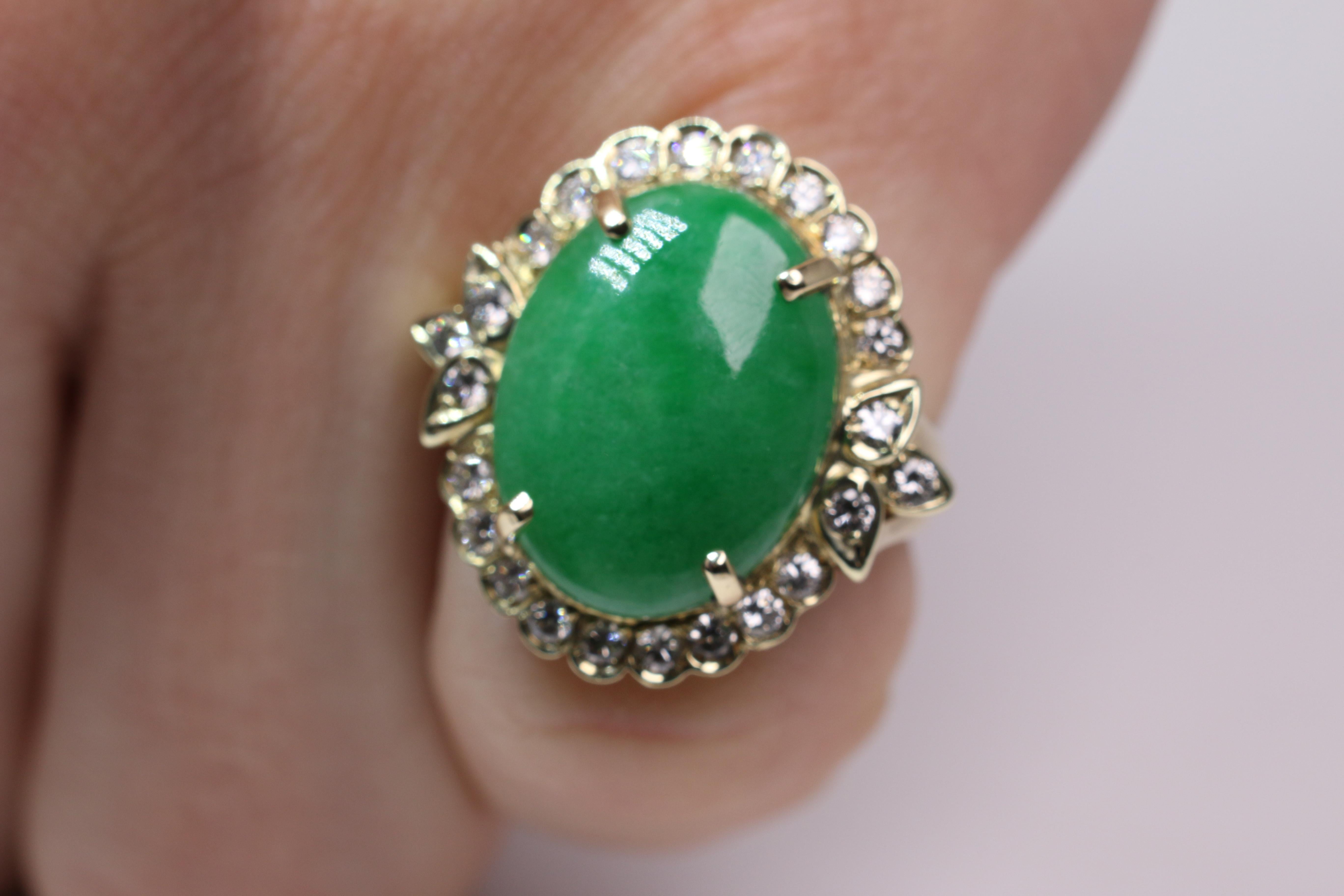 Gold Oval Jade and Diamond Ring 2