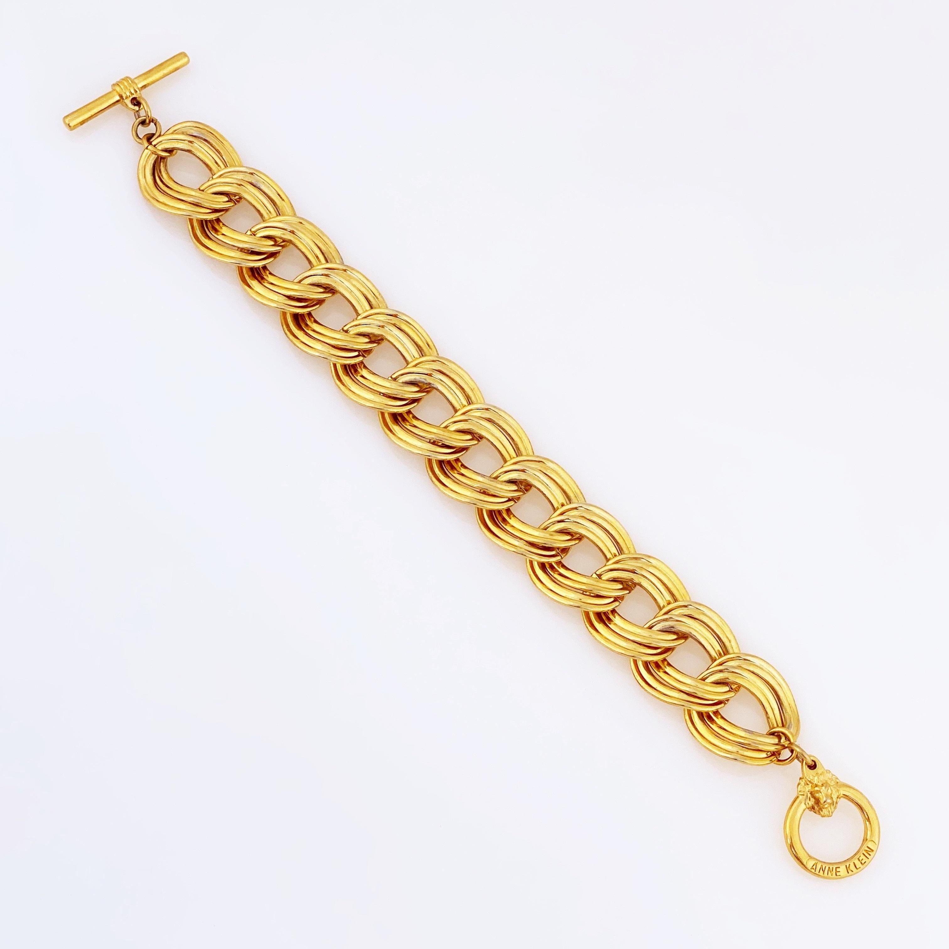 Women's Gold Oval Link Chain Bracelet With Lion Clasp By Anne Klein, 1980s