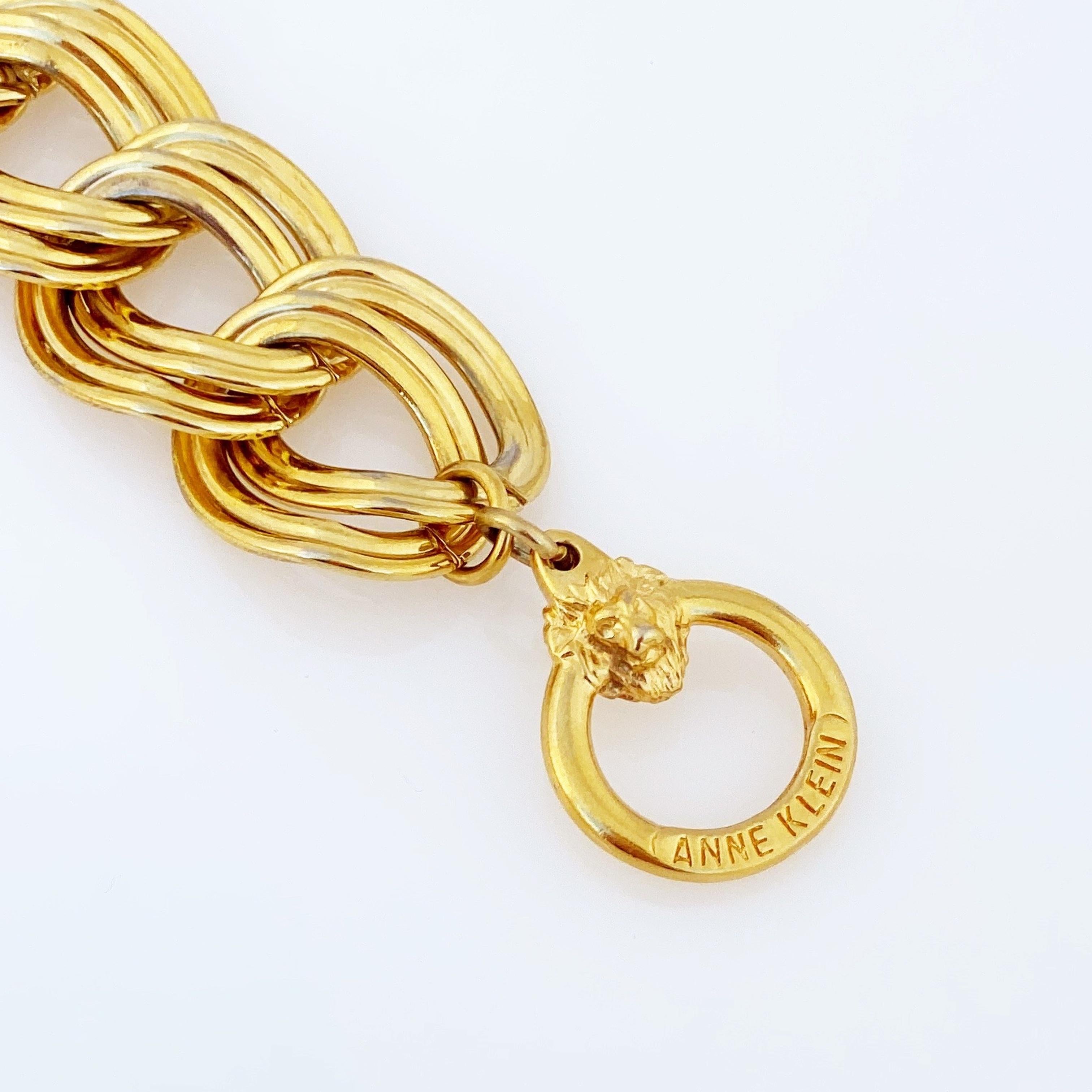 Gold Oval Link Chain Bracelet With Lion Clasp By Anne Klein, 1980s 2