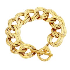 Gold Oval Link Chain Bracelet With Lion Clasp By Anne Klein, 1980s