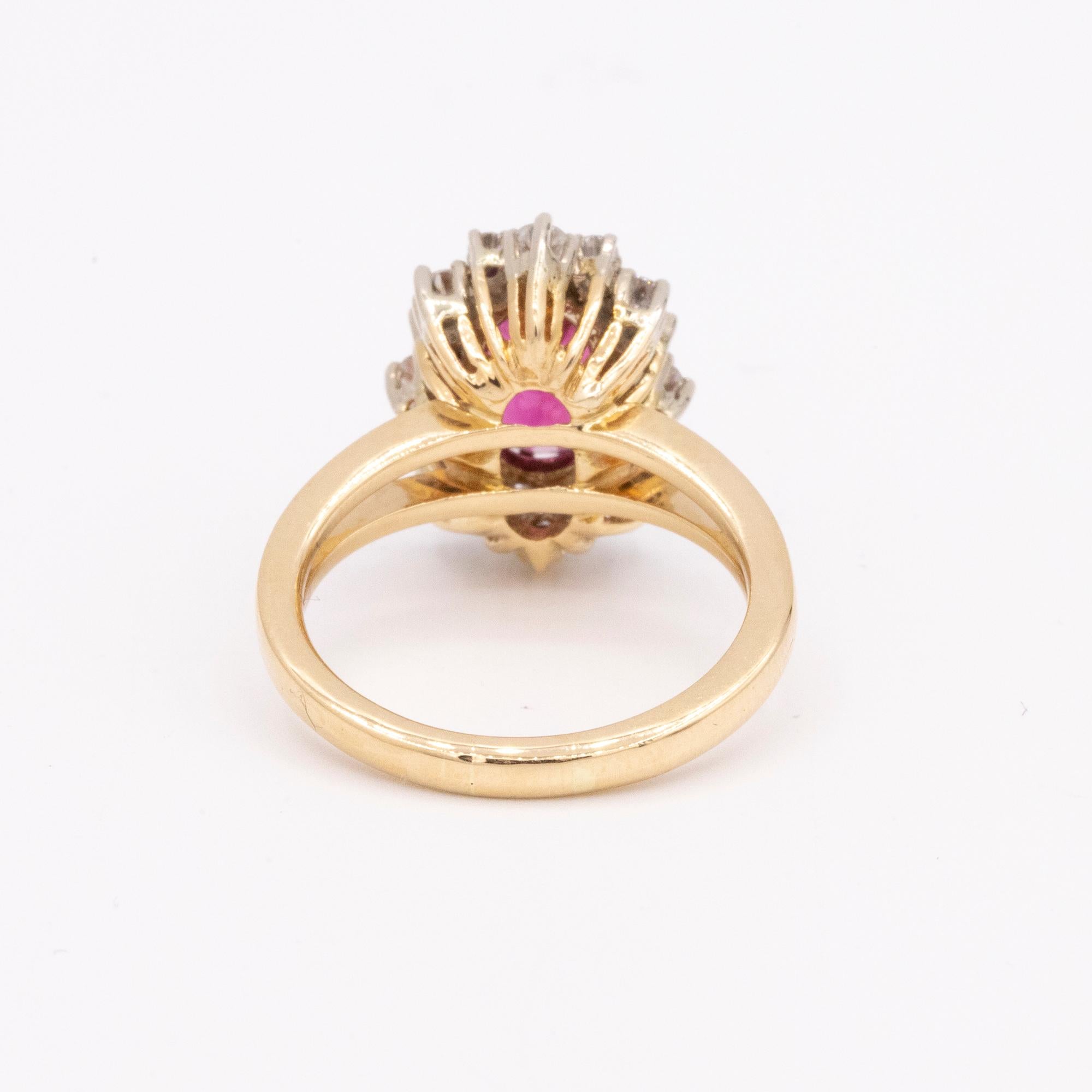Modern Gold Oval Rubellite and Diamond Ring