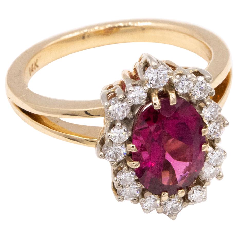 Gold Oval Rubellite and Diamond Ring