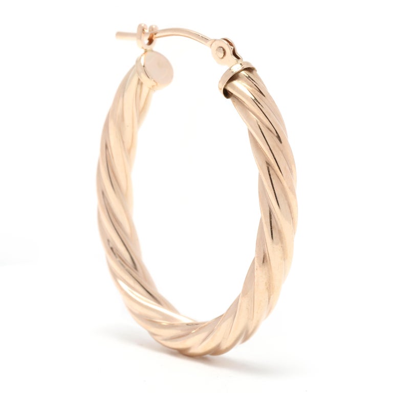 Gold Oval Twist Hoop Earrings, 14k Yellow Gold, Small Gold Hoops For Sale at 1stDibs