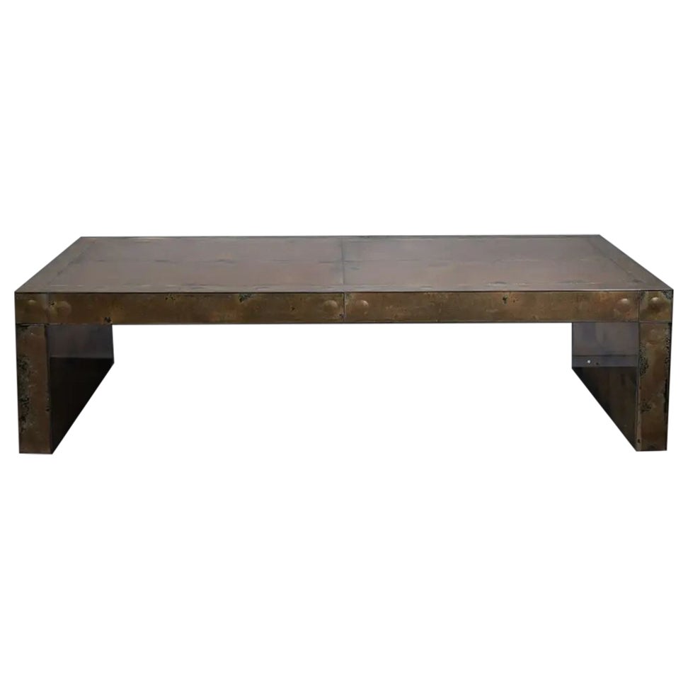 Gold Oxidized Mirror Coffee Table Seventies Style