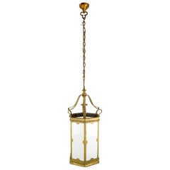Farol Colgante Pintado de Oro Paneles de Cristal Blanco