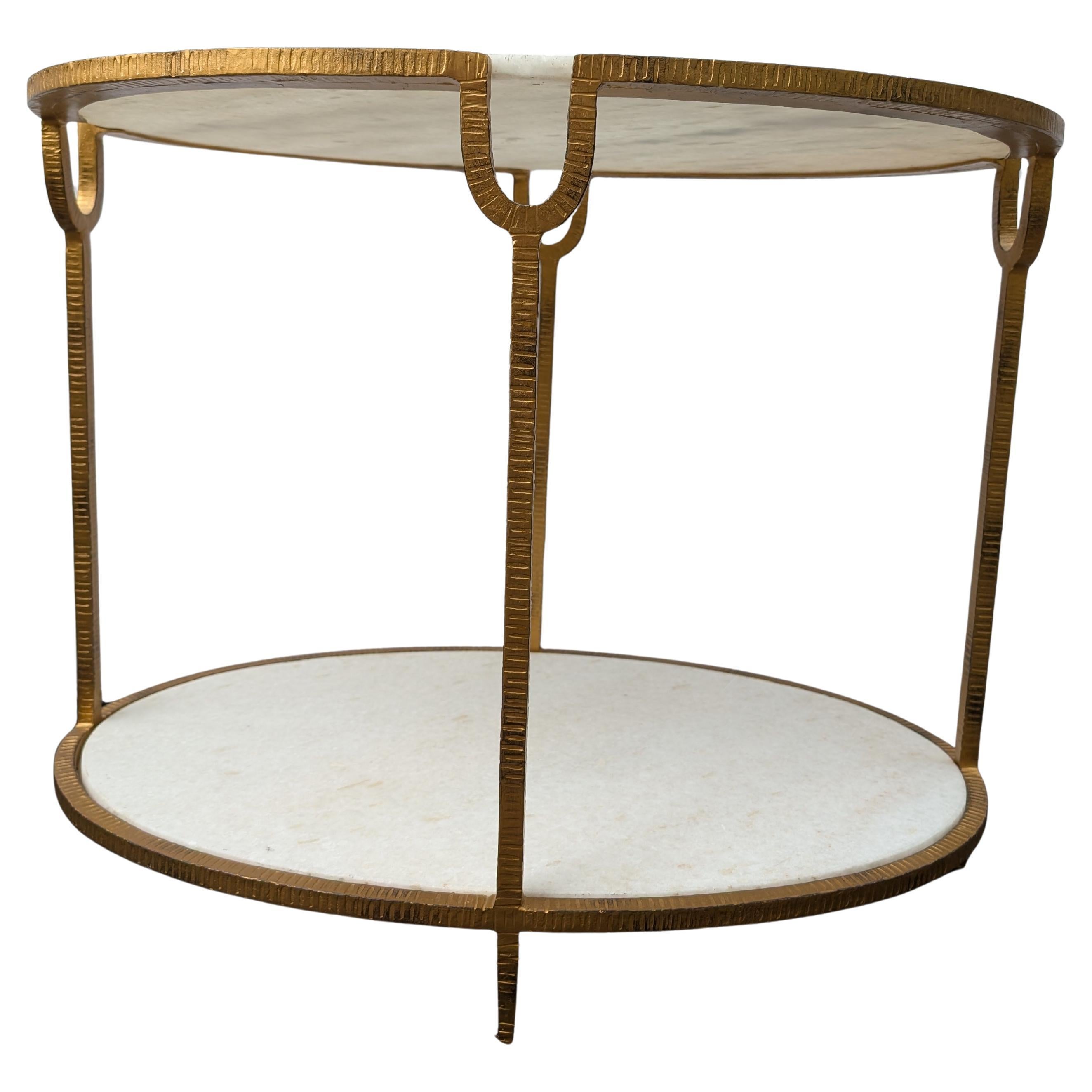 Gold painted iron and marble oval side table