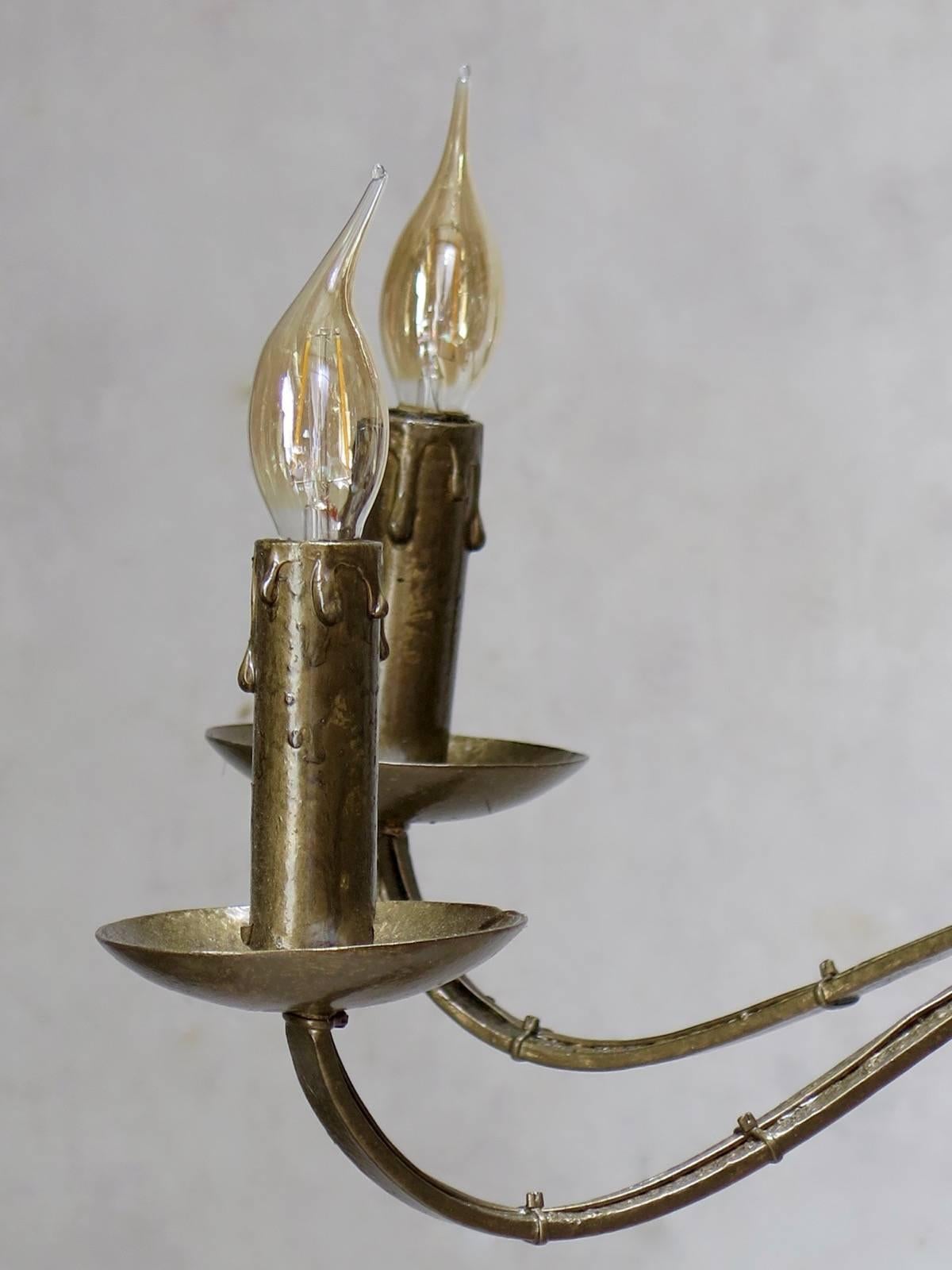 Gold-Painted Iron Chandelier, France, 1940s For Sale 4