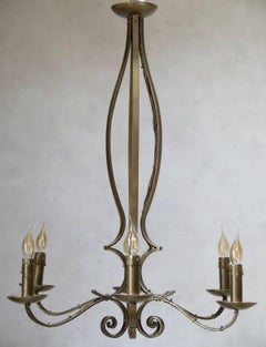 Gold-Painted Iron Chandelier, France, 1940s