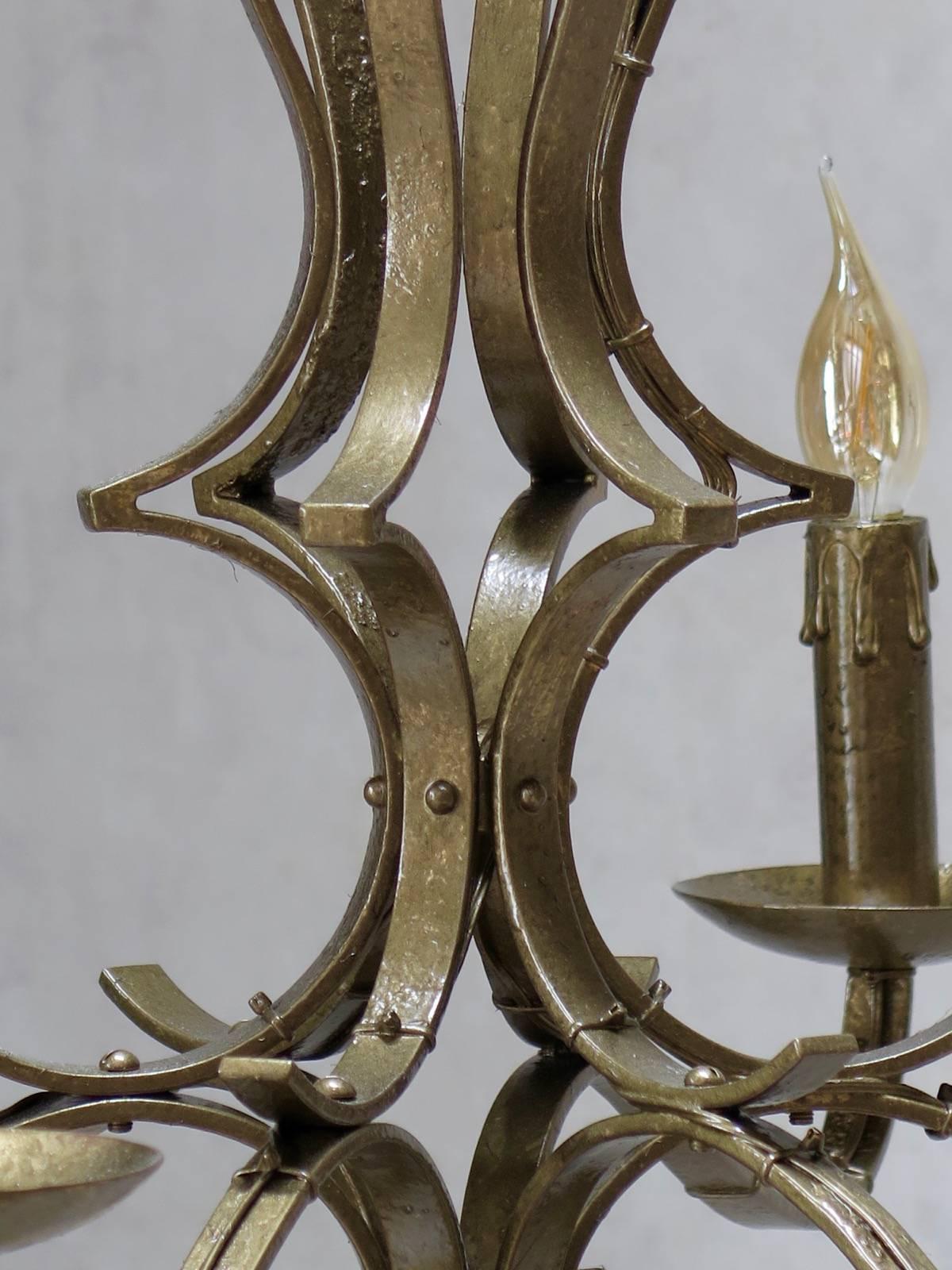 20th Century Gold-Painted Iron Chandelier, France, 1940s For Sale
