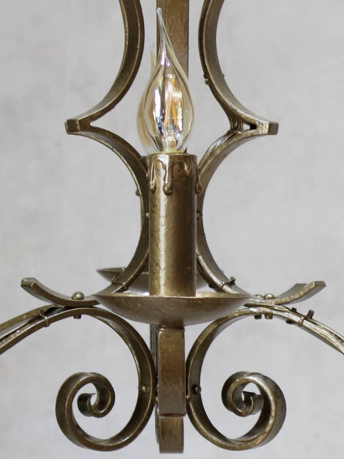Gold-Painted Iron Chandelier, France, 1940s For Sale 1